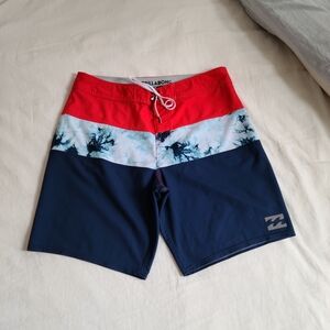 Billabong Men's Red, Navy & White Colorblock Boardshorts